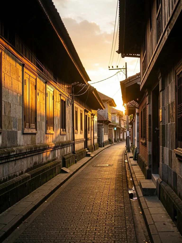 Yogyakarta street architecture at golden hour
